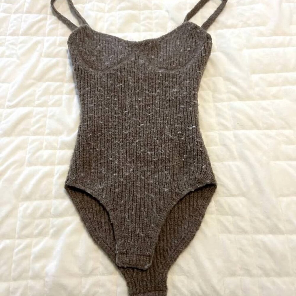 Zara Brown Knit Bodysuit Small